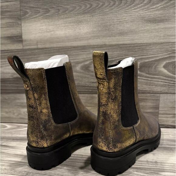 Lauren Ralph Lauren Corinne Leather Chelsea Boots Pull On Black Bronze Size 6B - Picture 7 of 16